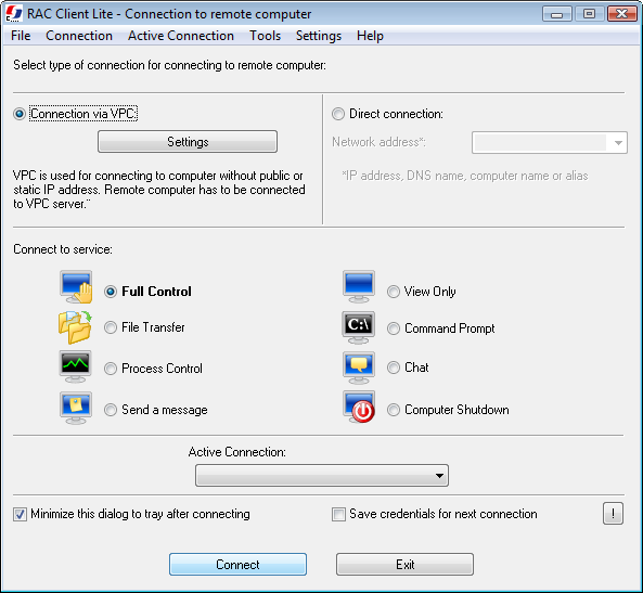 Click to view Remote Administrator Control Client Lite 5.0.1.0 screenshot
